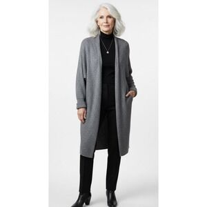 Nordstrom Signature 100% Cashmere Sweater Womens Size XL Gray Open Cardigan Long
